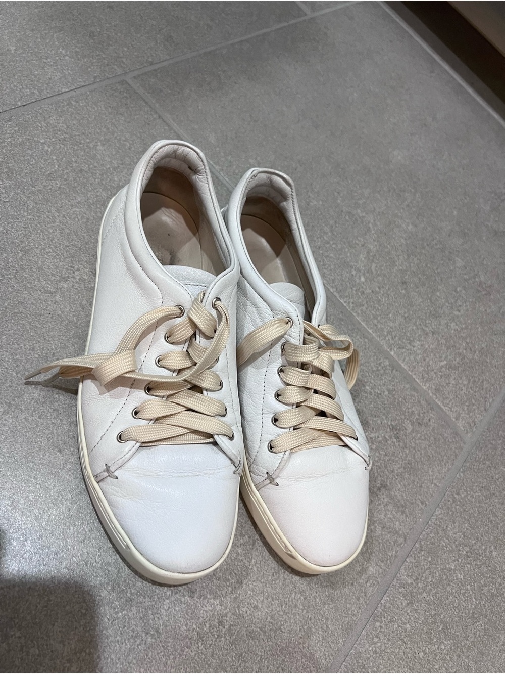 rag & bone White Leather Low-Top Sneakers with Cream Laces
